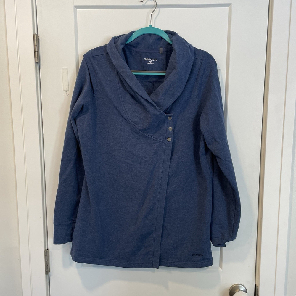 Danskin Womens French Terry Asymmetrical Yoga Wrap Jacket Top XXL Blue Soft Cozy